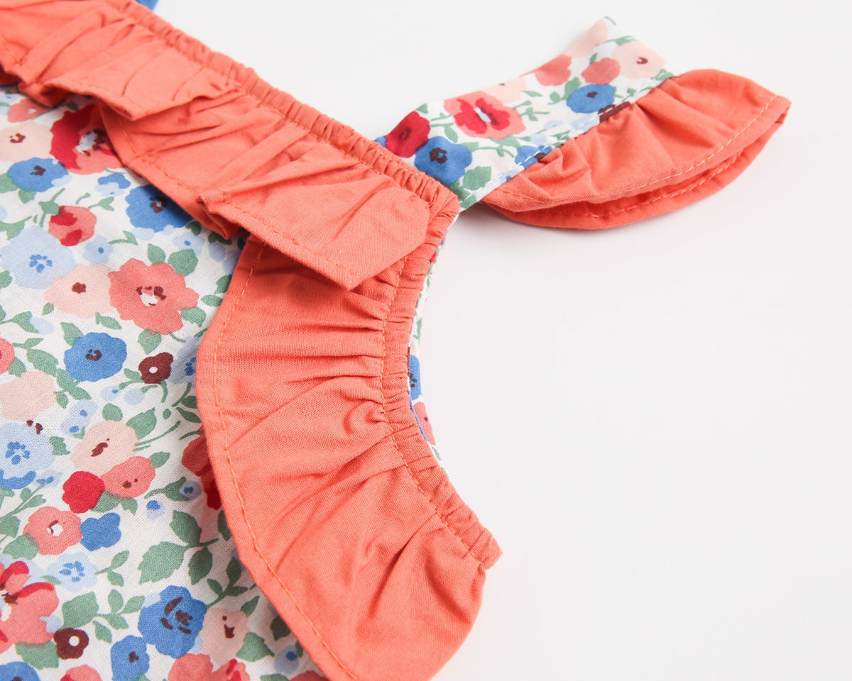 Baby Kid Girls Flower Print Rompers Bow Headwear