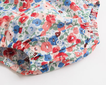 Baby Kid Girls Flower Print Rompers Bow Headwear