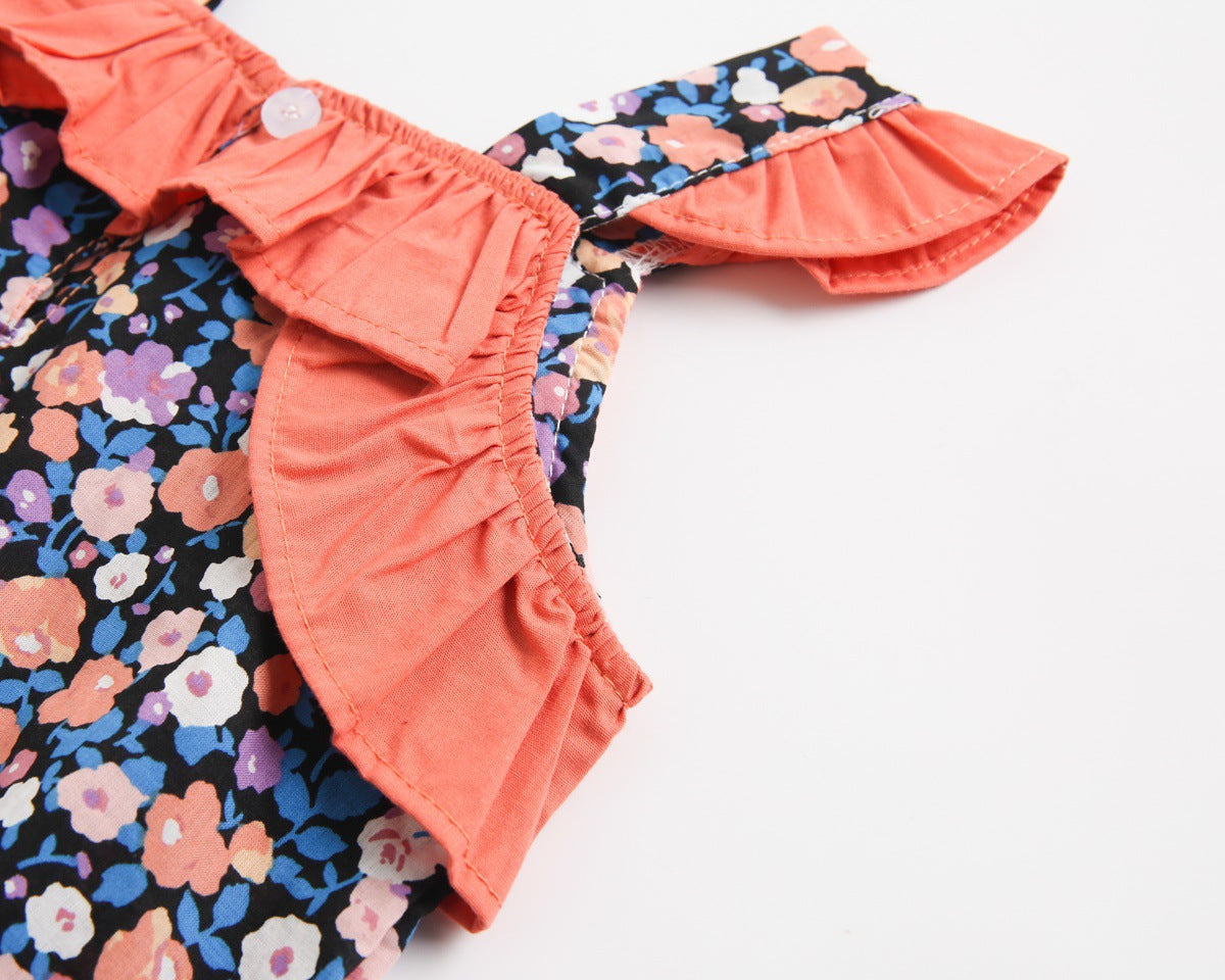 Baby Kid Girls Flower Print Rompers Bow Headwear