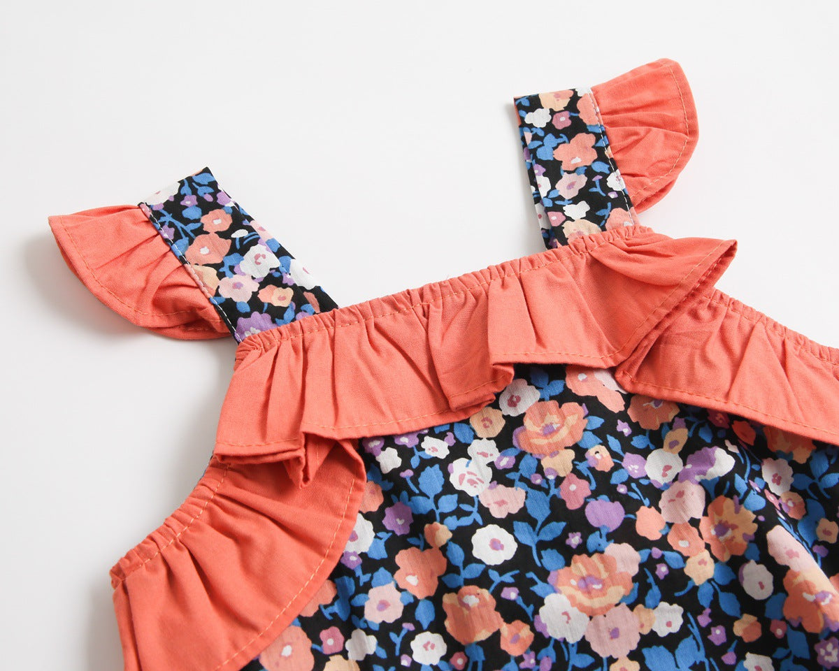 Baby Kid Girls Flower Print Rompers Bow Headwear