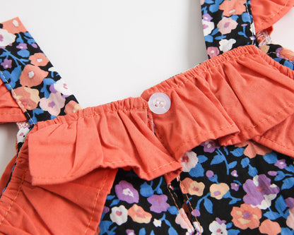 Baby Kid Girls Flower Print Rompers Bow Headwear