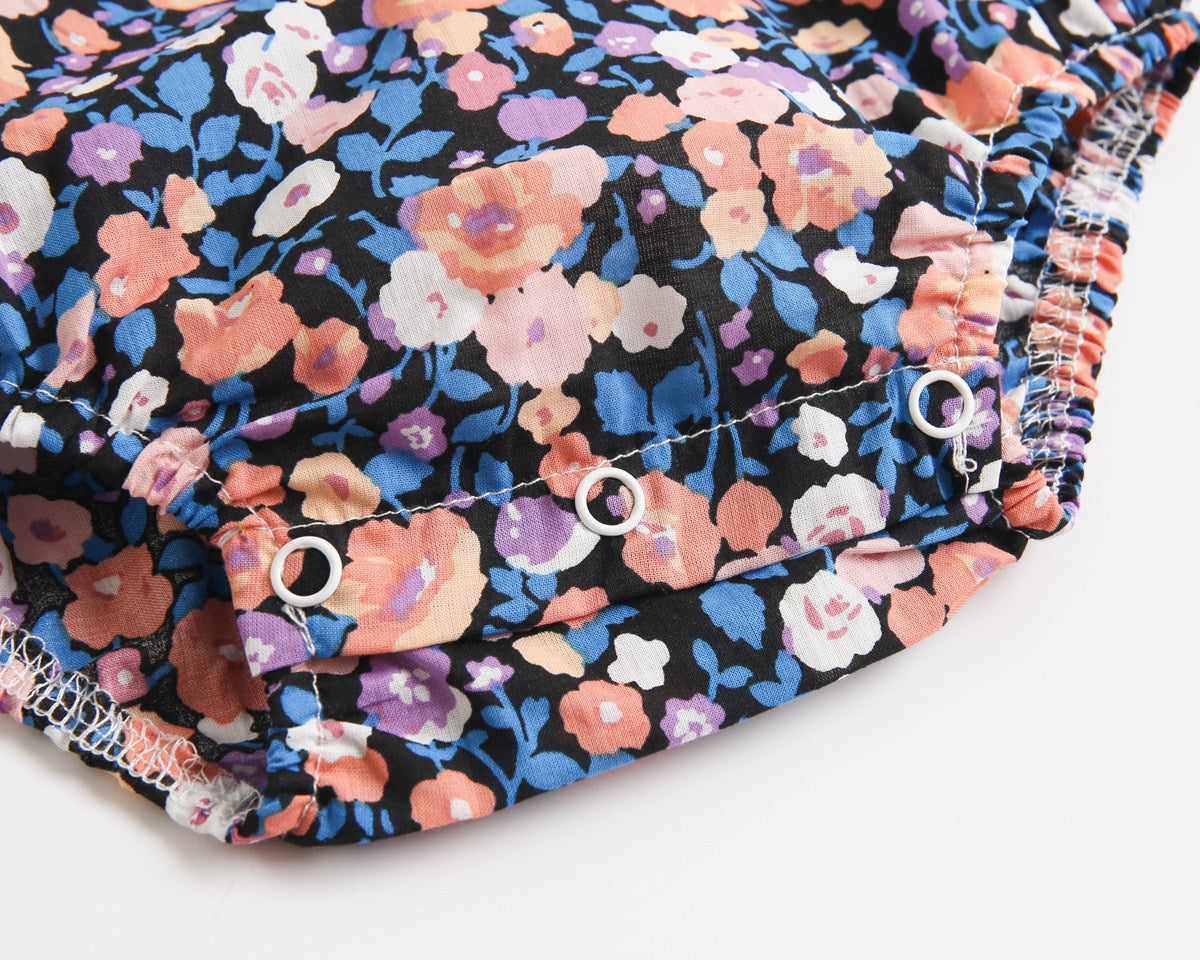 Baby Kid Girls Flower Print Rompers Bow Headwear