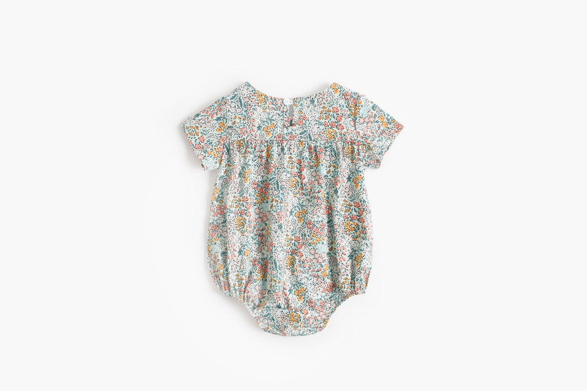 Baby Kid Girls Flower Print Rompers Headwear