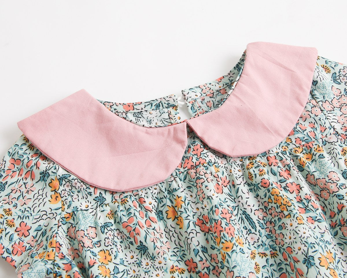 Baby Kid Girls Flower Print Rompers Headwear