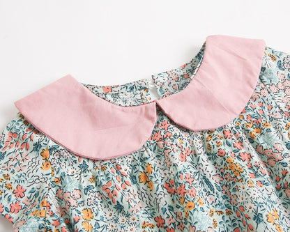 Baby Kid Girls Flower Print Rompers Headwear