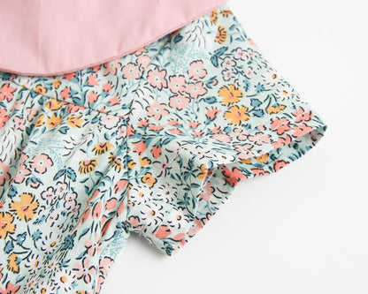 Baby Kid Girls Flower Print Rompers Headwear
