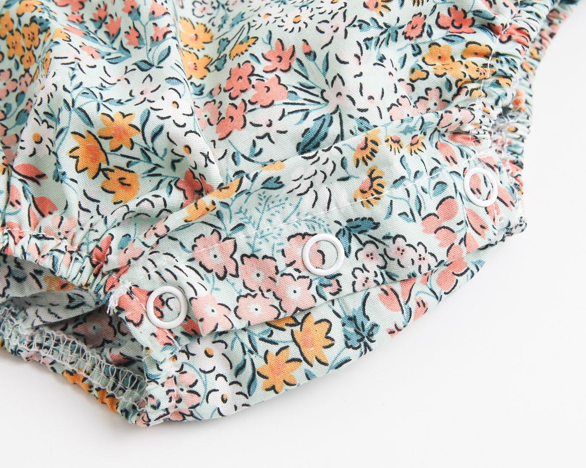 Baby Kid Girls Flower Print Rompers Headwear
