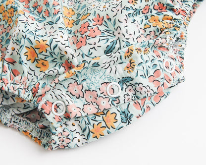 Baby Kid Girls Flower Print Rompers Headwear