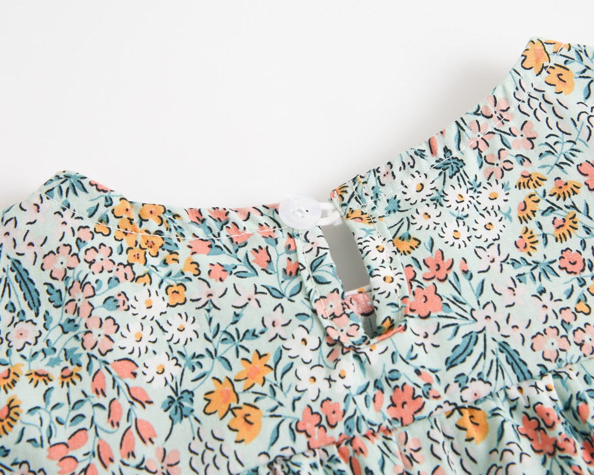 Baby Kid Girls Flower Print Rompers Headwear