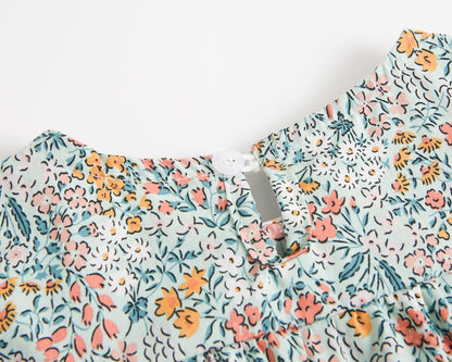 Baby Kid Girls Flower Print Rompers Headwear