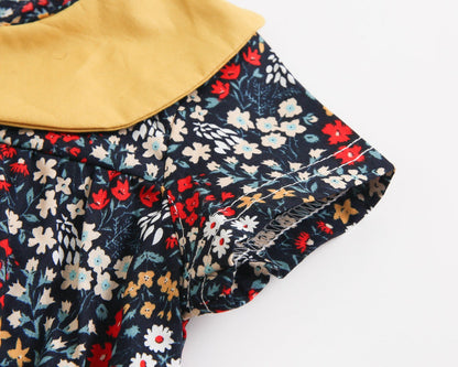 Baby Kid Girls Flower Print Rompers Headwear