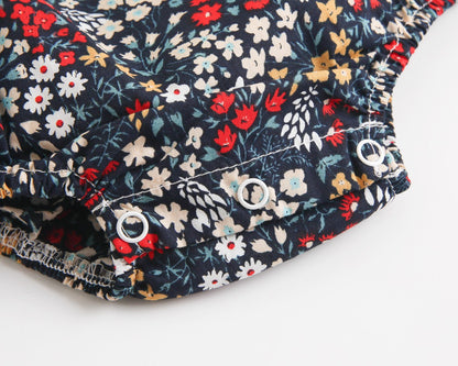 Baby Kid Girls Flower Print Rompers Headwear
