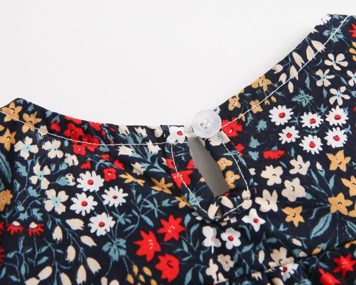 Baby Kid Girls Flower Print Rompers Headwear
