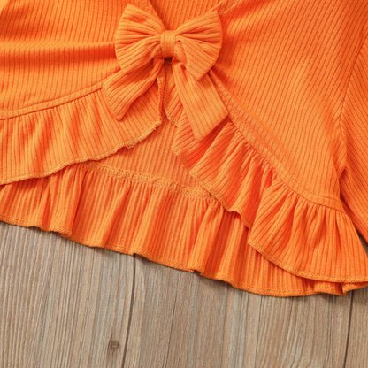 2 Pieces Set Baby Kid Girls Halloween Solid Color Bow Tops And Flower Print Pants Wholesale 220323200