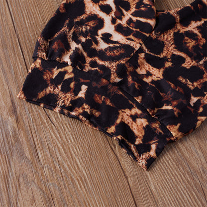 3 Pieces Set Baby Girls Tops Leopard Pants And Bow Headwear
