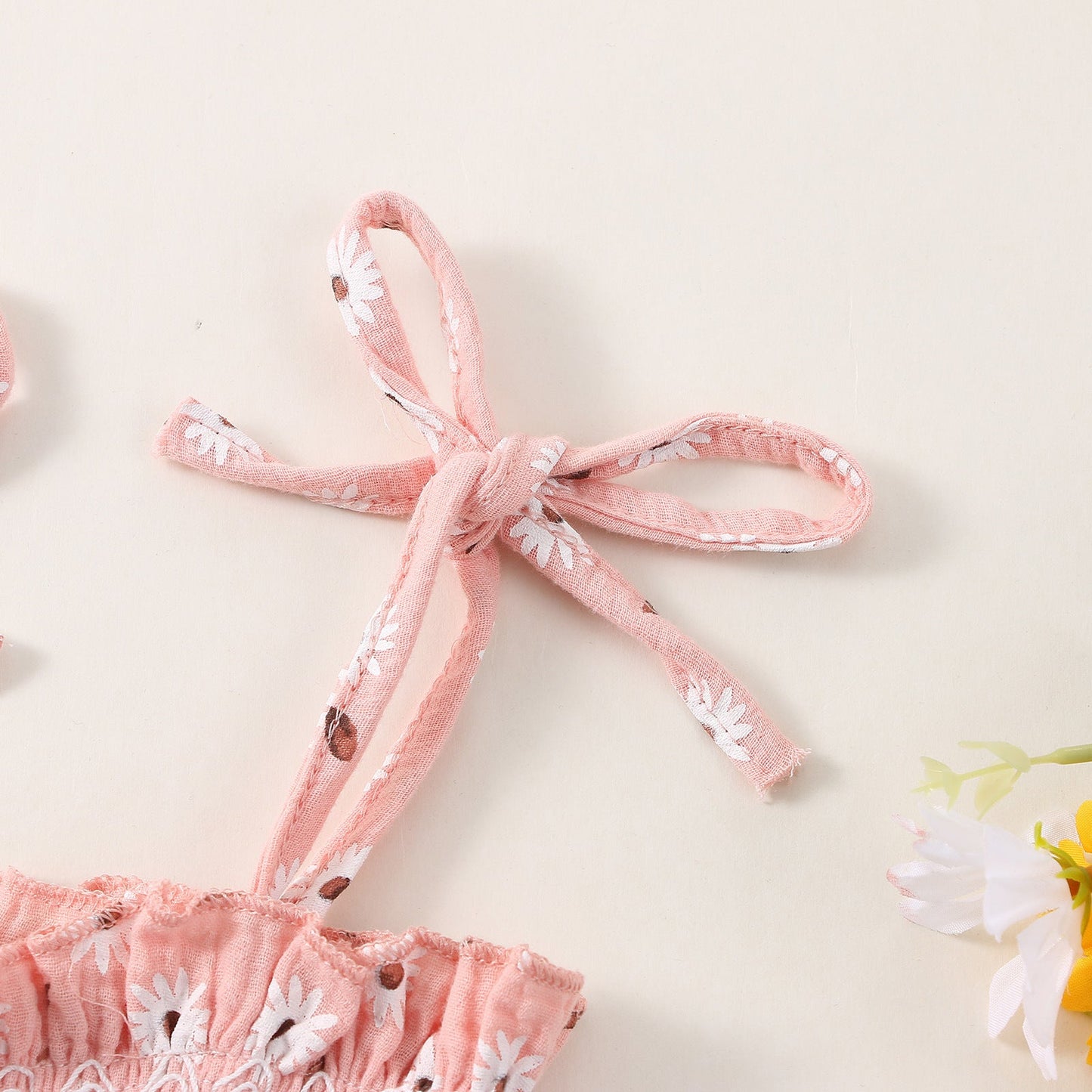 Baby Girls Flower Bow Print Rompers Headwear