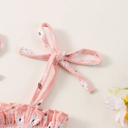 Baby Girls Flower Bow Print Rompers Headwear