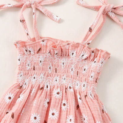 Baby Girls Flower Bow Print Rompers Headwear