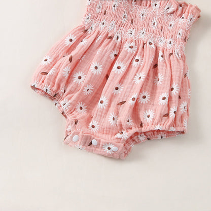 Baby Girls Flower Bow Print Rompers Headwear