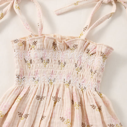 Baby Girls Flower Bow Print Rompers Headwear