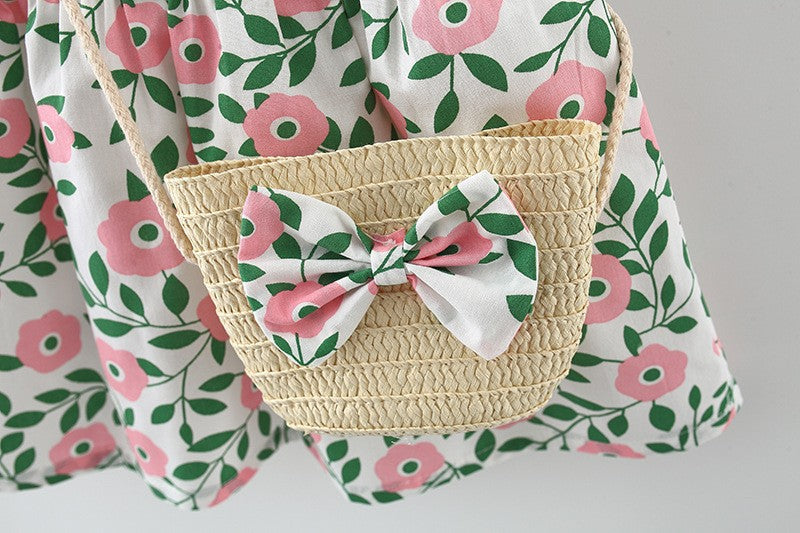 Baby Girls Flower Bow Print Dresses Bag Wholesale