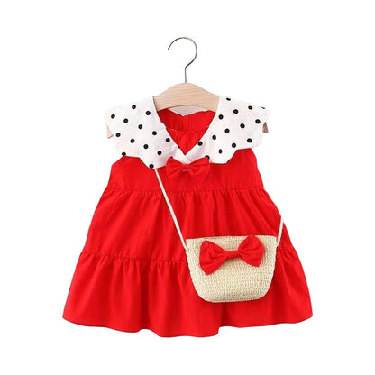 Baby Girls Polka dots Bow Print Dresses And Bag Wholesale