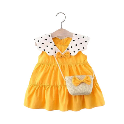 Baby Girls Polka dots Bow Print Dresses And Bag Wholesale