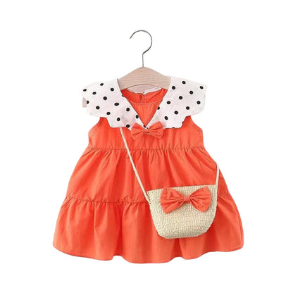Baby Girls Polka dots Bow Print Dresses And Bag Wholesale