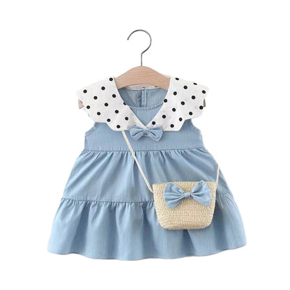 Baby Girls Polka dots Bow Print Dresses And Bag Wholesale