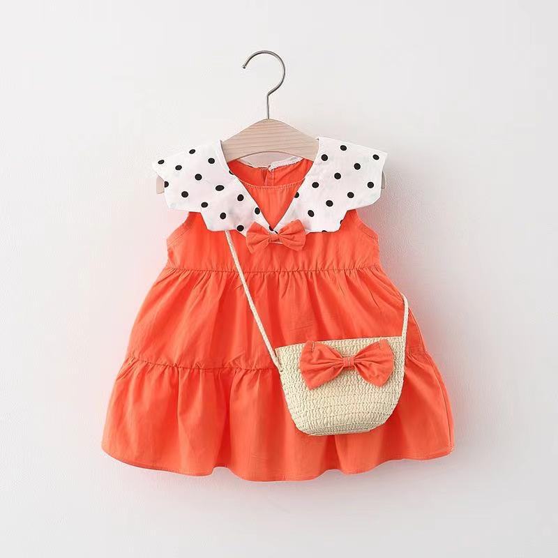 Baby Girls Polka dots Bow Print Dresses And Bag Wholesale
