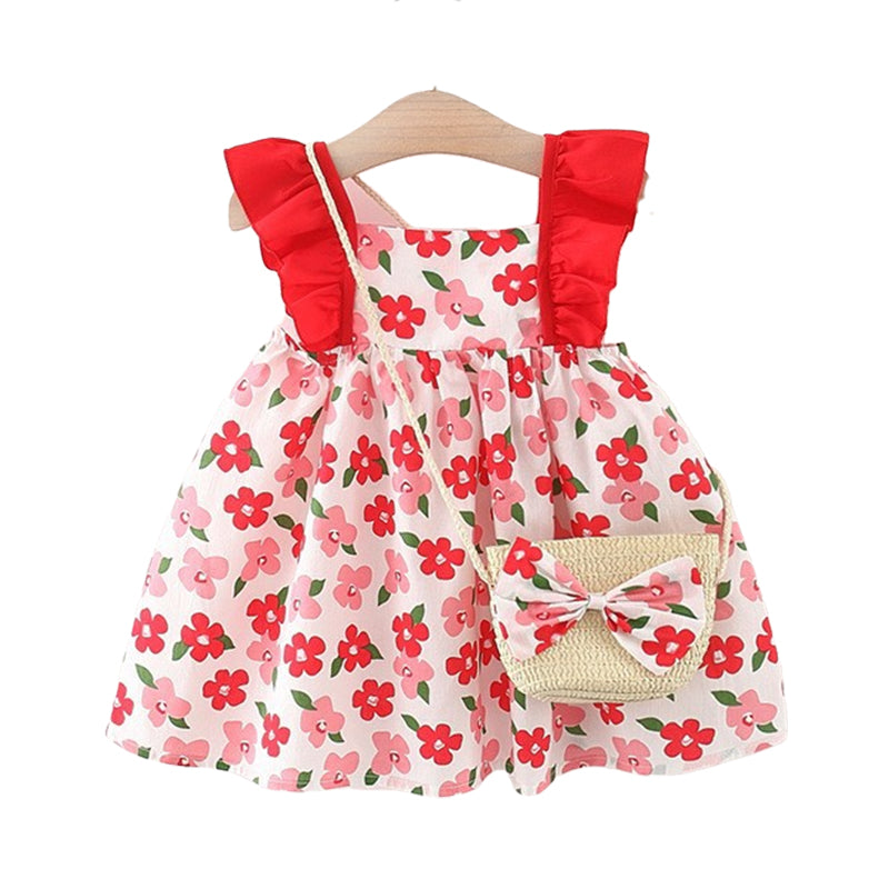 Baby Girls Flower Print Dresses And Bag Wholesale