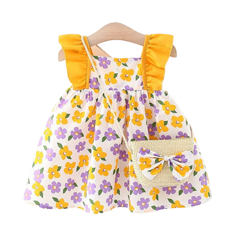 Baby Girls Flower Print Dresses And Bag Wholesale
