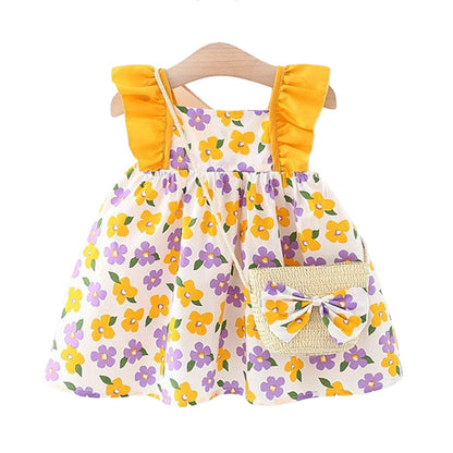 Baby Girls Flower Print Dresses And Bag Wholesale