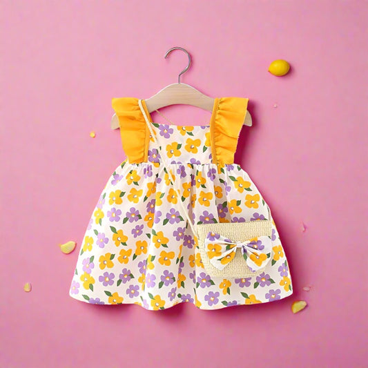 Baby Girls Flower Print Dresses And Bag Wholesale