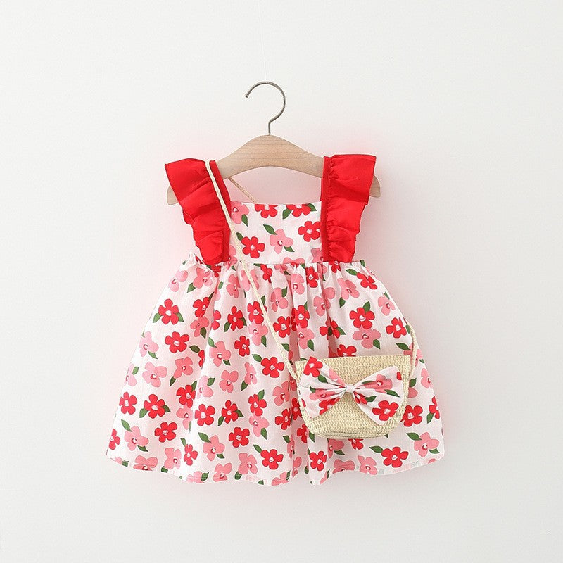 Baby Girls Flower Print Dresses And Bag Wholesale