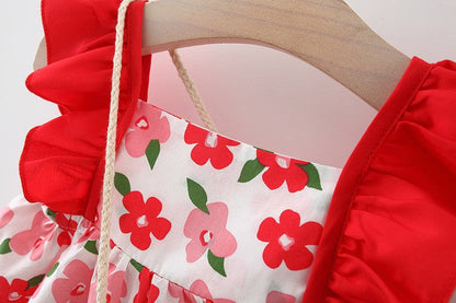 Baby Girls Flower Print Dresses And Bag Wholesale