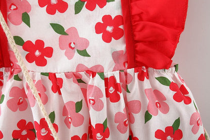 Baby Girls Flower Print Dresses And Bag Wholesale