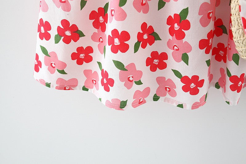 Baby Girls Flower Print Dresses And Bag Wholesale