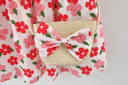 Baby Girls Flower Print Dresses And Bag Wholesale