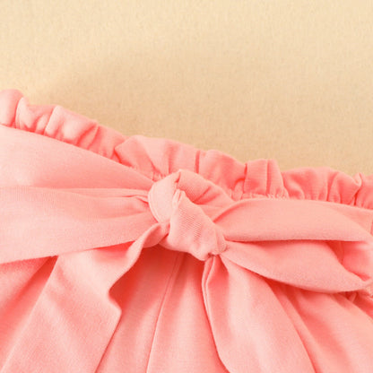3 Pieces Set Baby Girls Tank Tops Solid Color Shorts And Bow Headwear