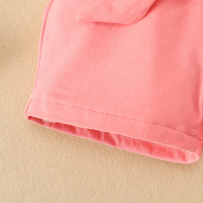 3 Pieces Set Baby Girls Tank Tops Solid Color Shorts And Bow Headwear