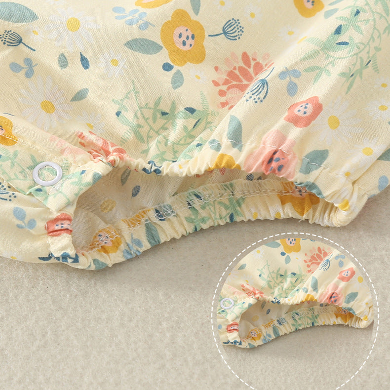 Baby Girls Flower Print Rompers Bow Headwear