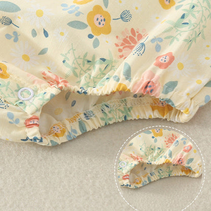 Baby Girls Flower Print Rompers Bow Headwear