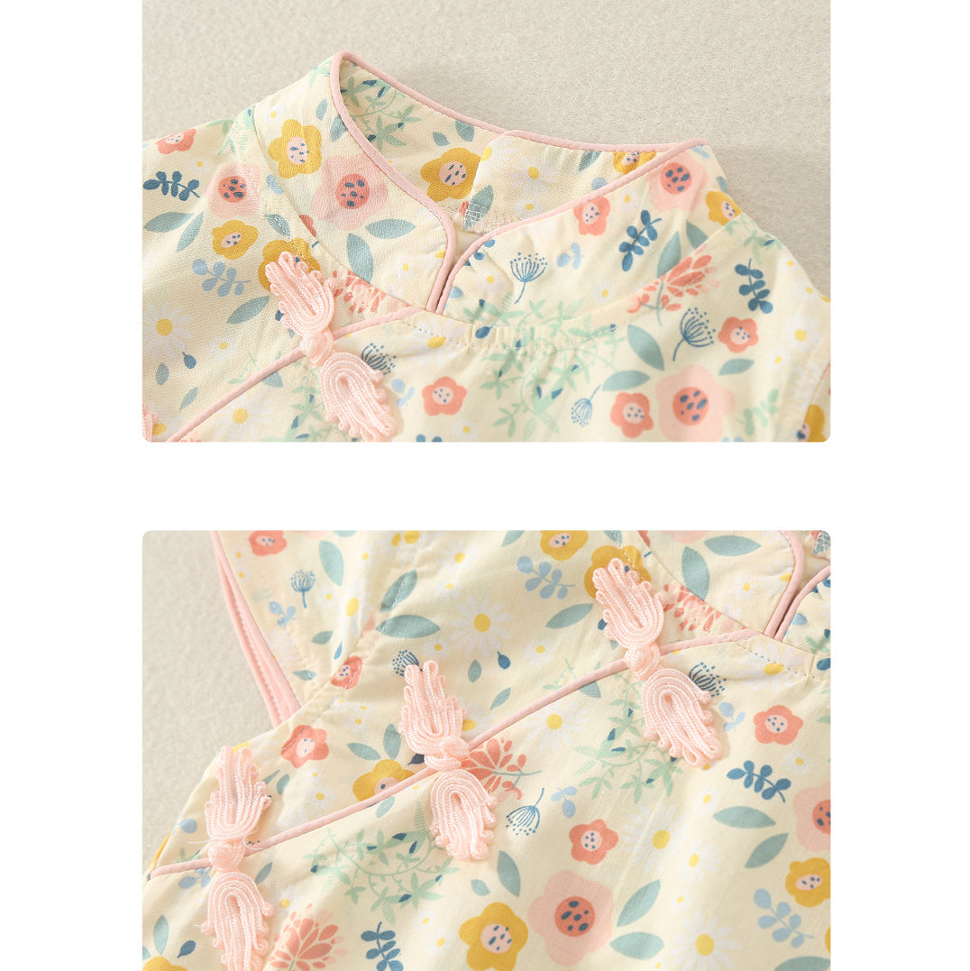 Baby Girls Flower Print Rompers Bow Headwear