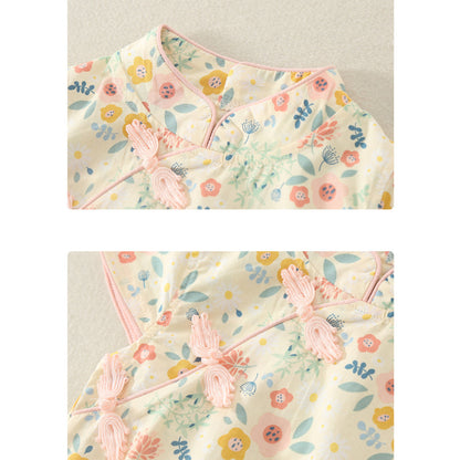 Baby Girls Flower Print Rompers Bow Headwear