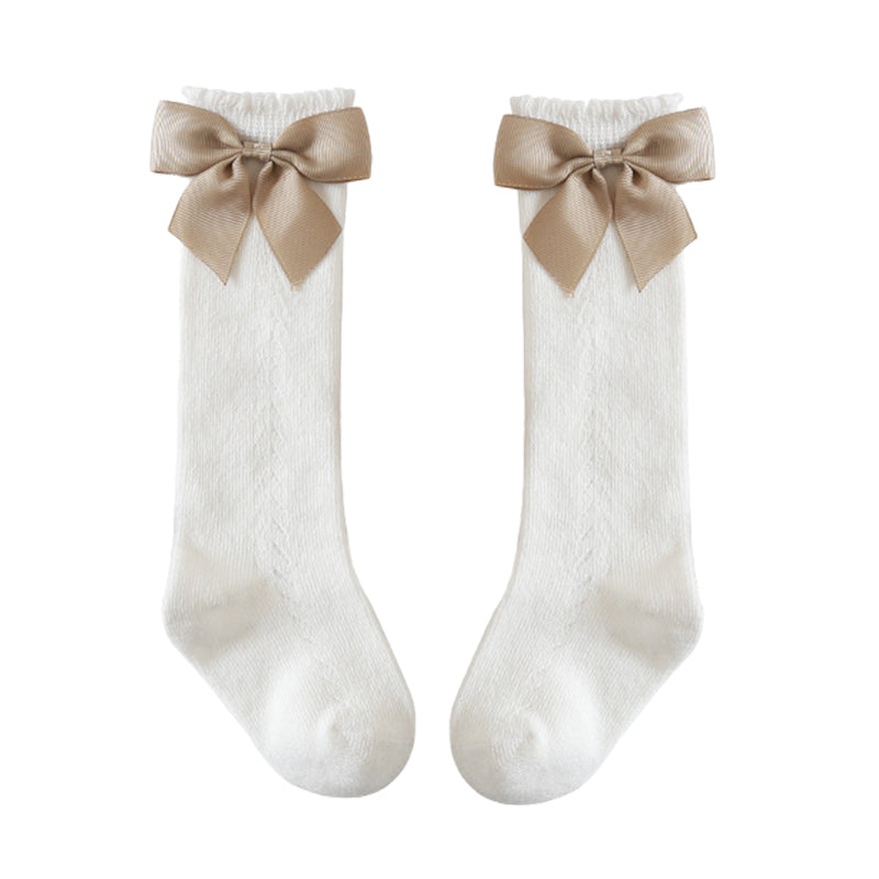 Baby Kid Girls Solid Color Bow Accessories Socks