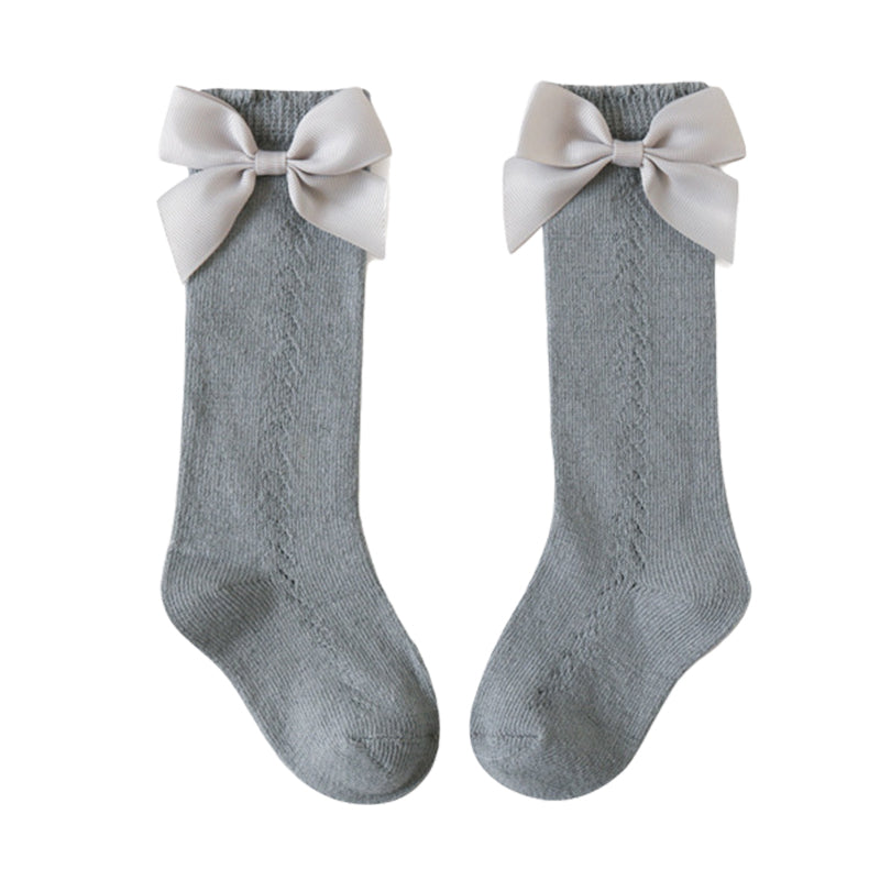Baby Kid Girls Solid Color Bow Accessories Socks