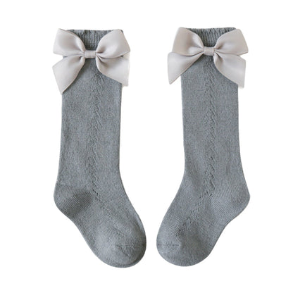 Baby Kid Girls Solid Color Bow Accessories Socks