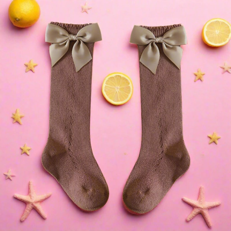 Baby Kid Girls Solid Color Bow Accessories Socks