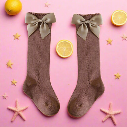 Baby Kid Girls Solid Color Bow Accessories Socks